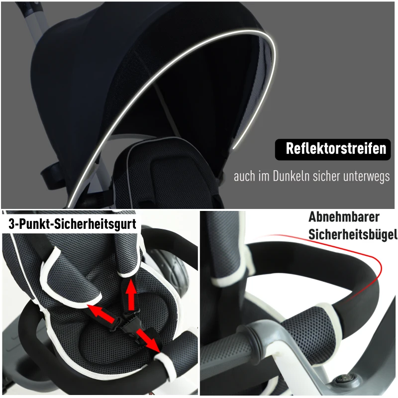 HOMCOM® 4 W 1 ROWER TRÓJKOŁOWY DLA DZIECI SPACERÓWKA szary