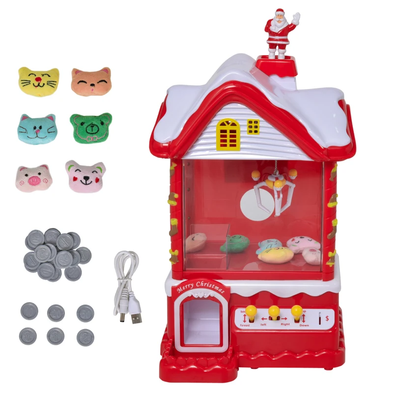 Łapacz Automat dla dzieci z zabawkowymi monetami USB dla dzieci w wieku 3-8 lat styl bożonarodzeniowy czerwony