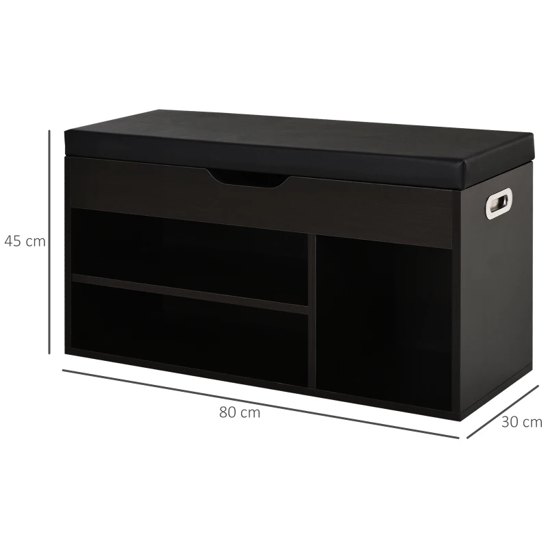 HOMCOM Ławka z półkami na buty, Ławka, Skrzynia z siedziskiem, strefa wejściowa, korytarz, PU, orzech czarny, 80 × 30 × 45 cm