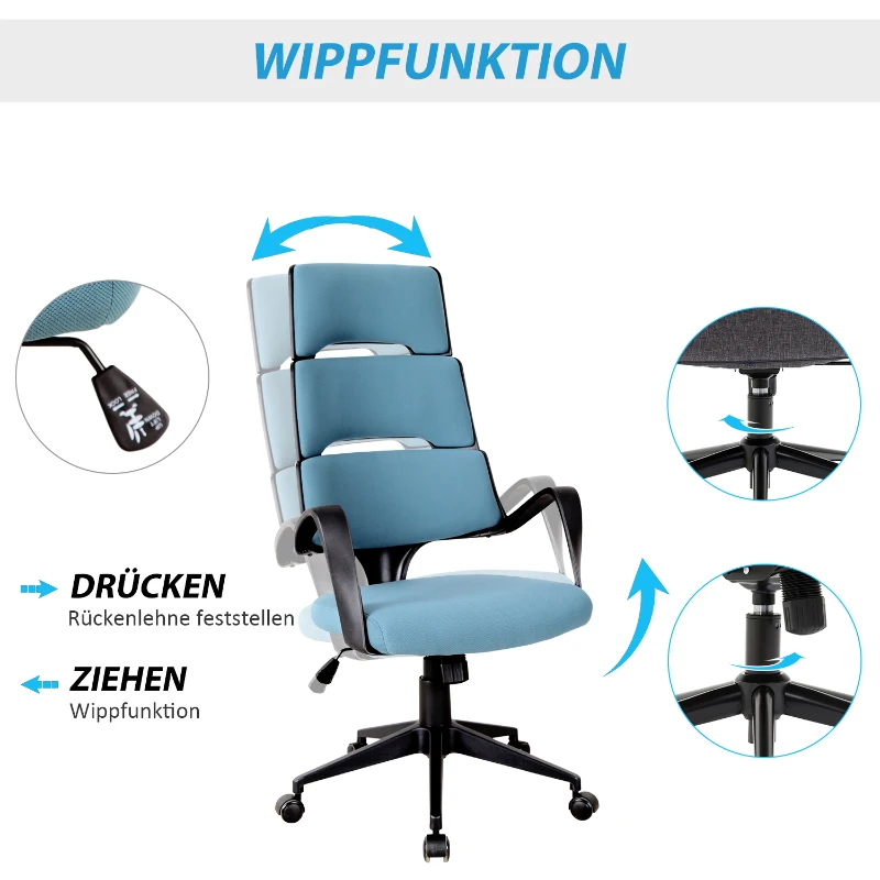 Vinsetto® FOTEL BIUROWY OBROTOWY SZEFA ODCHYLANE OPARCIE REGULACJA WYSOKOŚCI niebiski lniany 59,5 x 66,5 x 117,5-126,5 cm