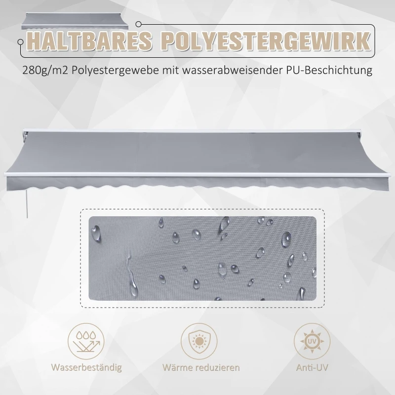 Outsunny Markiza Markiza aluminiowa Markiza z aluminiowym ramieniem przegubowym 4,5 x 3 m Ochrona przed słońcem balkon szary
