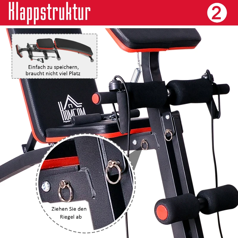 HOMCOM ławka treningowa wielofunkcyjna ławka do ćwiczeń z hantlami ze sprężyną obciążenie do 120 kg