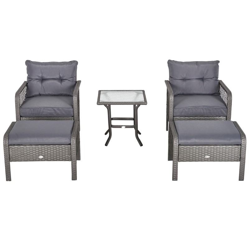 Meble ogrodowe 5 szt. Zestaw wypoczynkowy sofa z taboretem, stół, stal, szary
