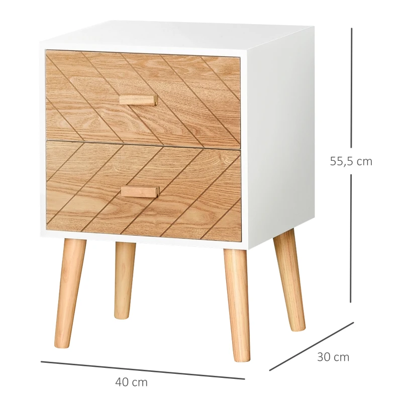 HOMCOM® SZAFKA NOCNA 2 SZUFLADY STOLIK SZAFKA DO PRZEDPOKOJU biały