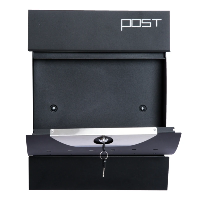 HOMCOM SKRZYNKA NA LISTY ZE SCHOWKIEM NA GAZETY ZAMYKANA 2 KLUCZE STALOWA czarna