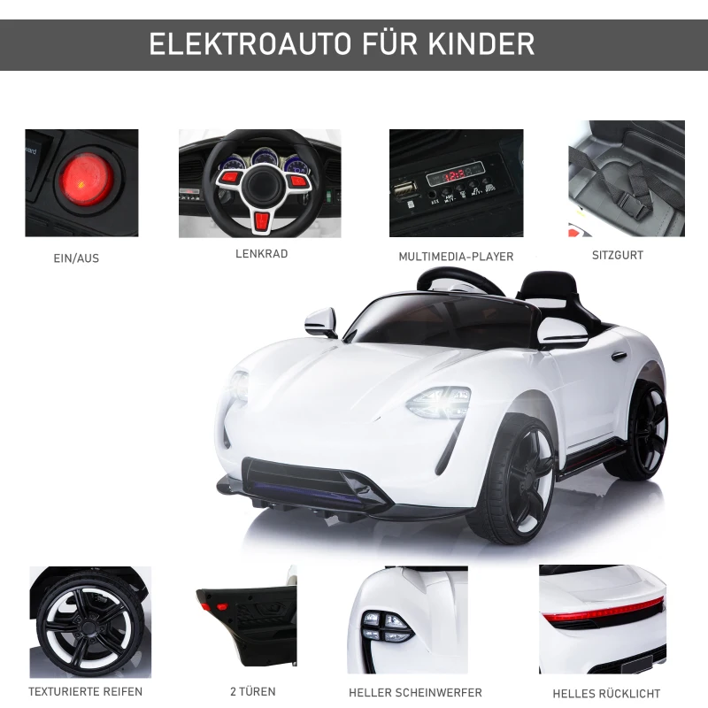 HOMCOM® SAMOCHÓD ELEKTRYCZNY DLA DZIECI Z PILOTEM biały 115 x 65 x 50 cm (DxSxW)
