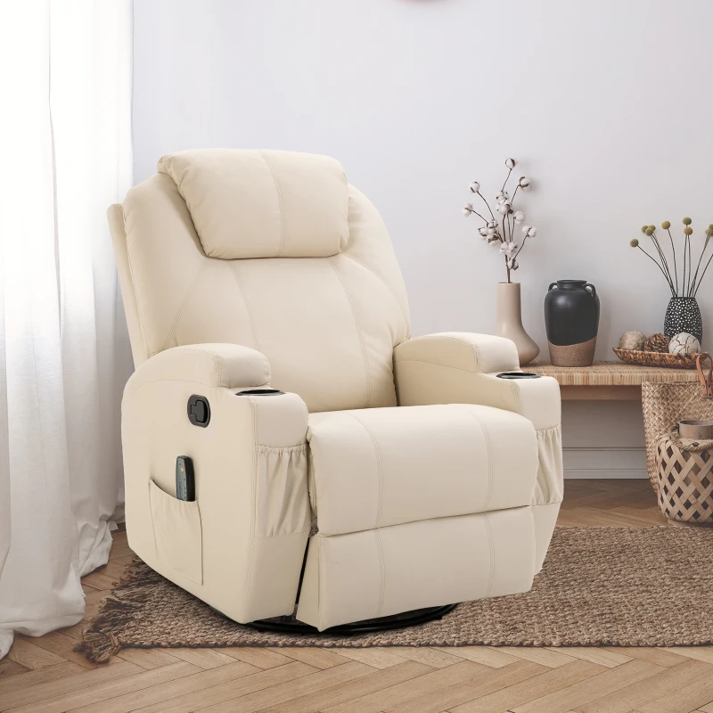 Fotel do masażu Fotel telewizyjny Fotel Fotel do telewizora z funkcją ogrzewania kremowy