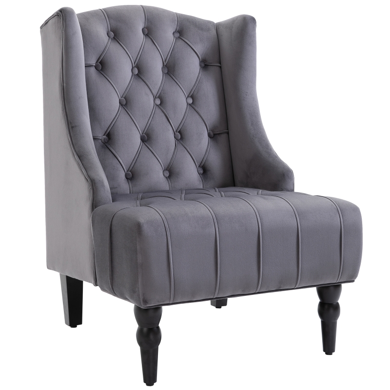 Pojedynczy fotel z tuftowanymi podnoszonymi nogami aksamitny szary 67 x 70,5 x 97 cm HOMCOM®