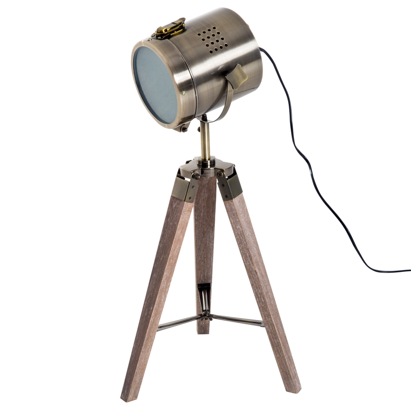 HOMCOM® LAMPKA STOŁOWA NA TRZECH NOGACH LAMPA RETRO E14 drewniana brąz