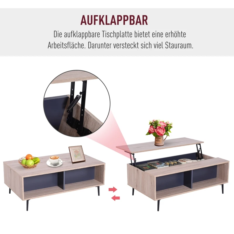 HOMCOM® ŁAWA STOLIK REGULACJA WYSOKOŚCI BLATU ROZKŁADANA PÓŁKI drewno 100 x 58 x (39,3–52,7) cm