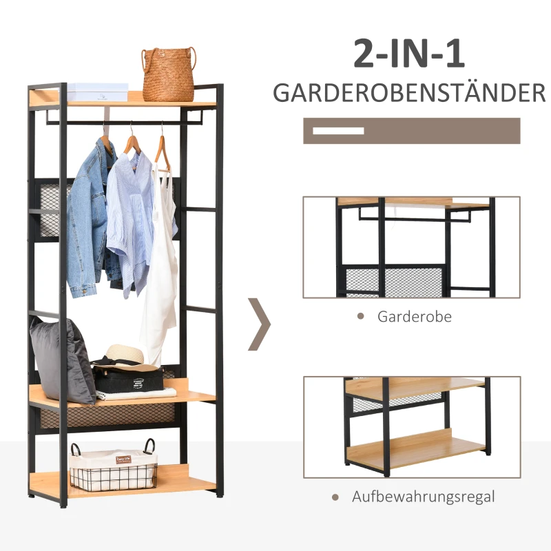 Wieszak na ubrania wieszak garderobiany odzież torby buty kolor czarny + naturalny
