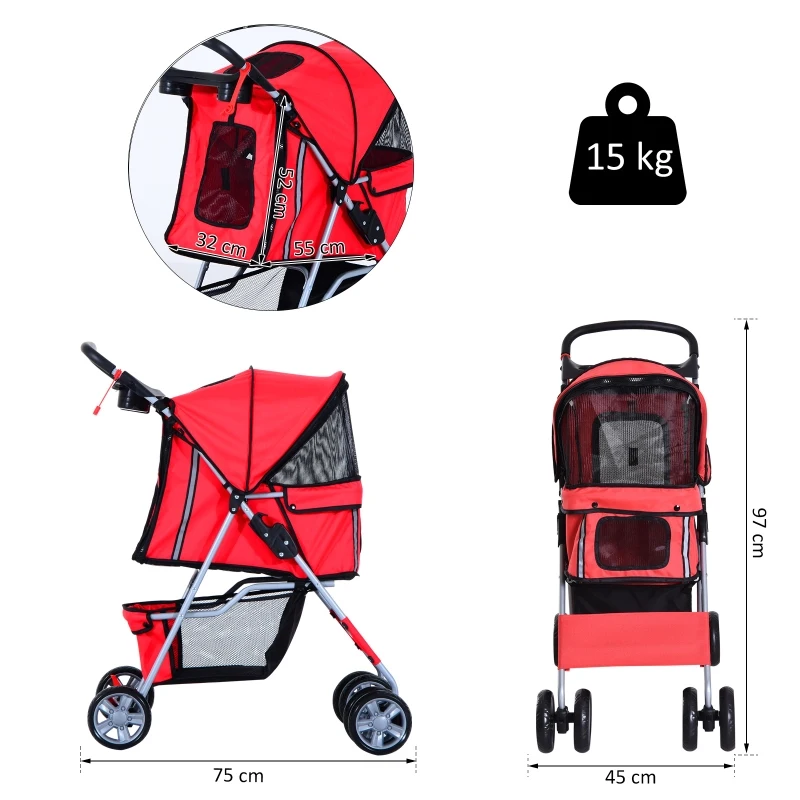 PawHut WÓZEK SPACEROWY DLA PSA KOTA TRANSPORTER czerwony