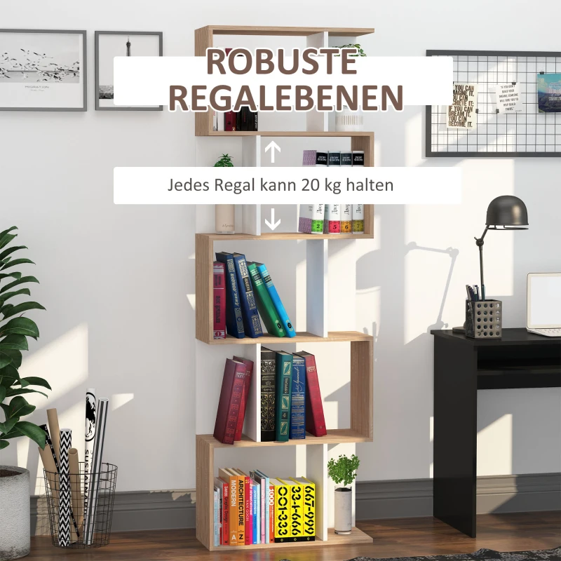 HOMCOM® REGAŁ NA KSIĄŻKI STYL SKANDYNAWSKI KSZTAŁT LITERA S 5 POZIOMÓW