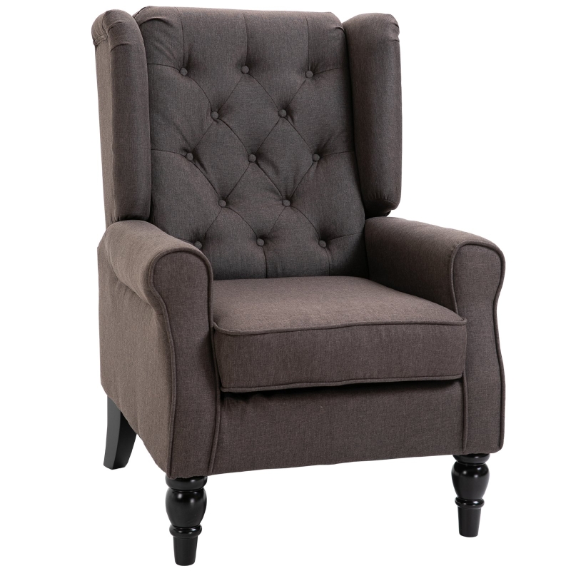 Fotel relaksacyjny fotel jednoosobowy z tuftingiem drewniane nóżki poliester brązowy 76 x 86 x 108 cm HOMCOM®