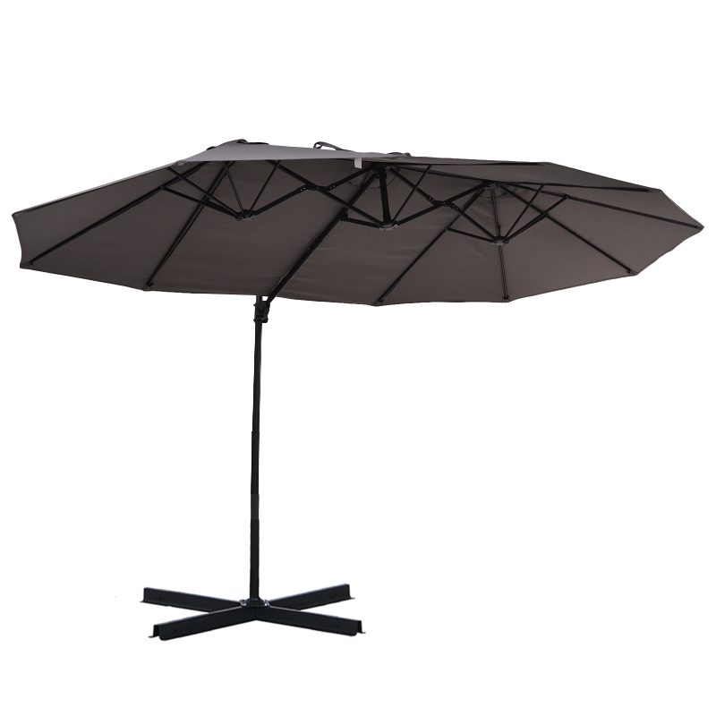 Parasol z korbką podwójny parasol parasol ogrodowy ochrona przeciwsłoneczna metal szary
