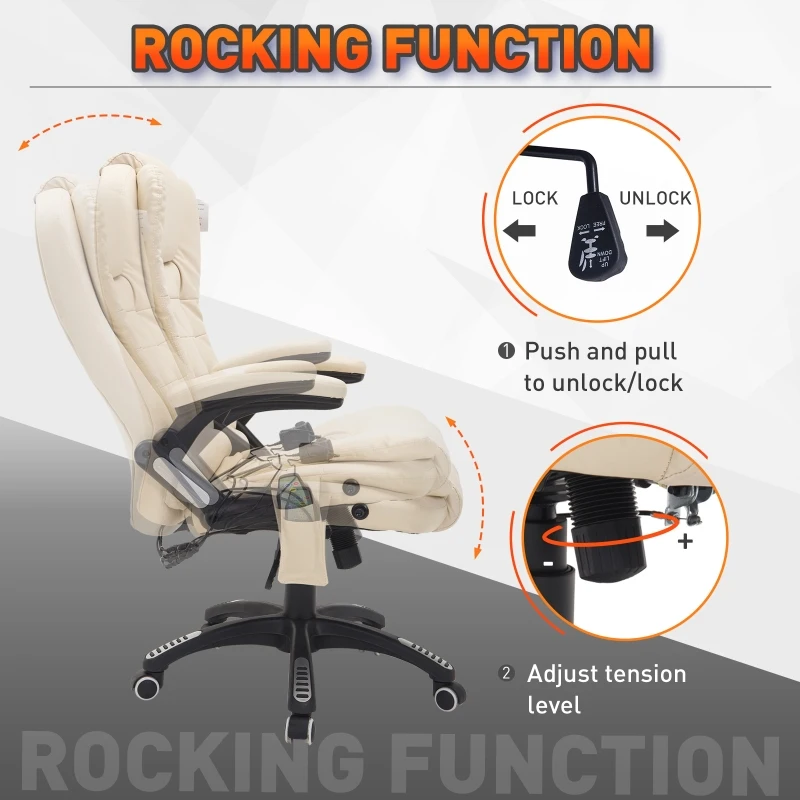 HOMCOM PU Leather Office W/Massage Function, High Back-Cream