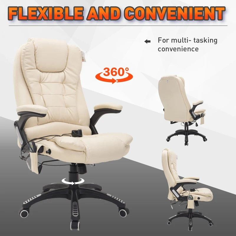 HOMCOM PU Leather Office W/Massage Function, High Back-Cream