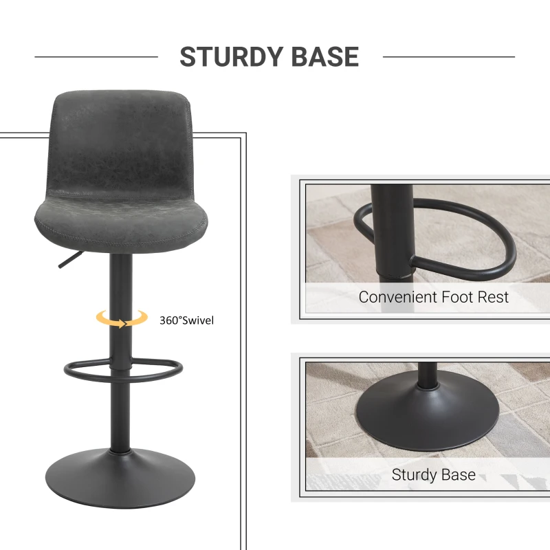 HOMCOM Retro Barstools Set of 2 PU Leather Adjustable Height Swivel Bar Chairs