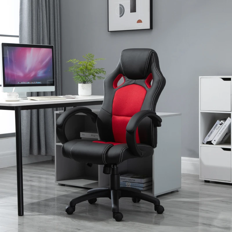 HOMCOM Racing PU Leather Office Chair-Black/Red