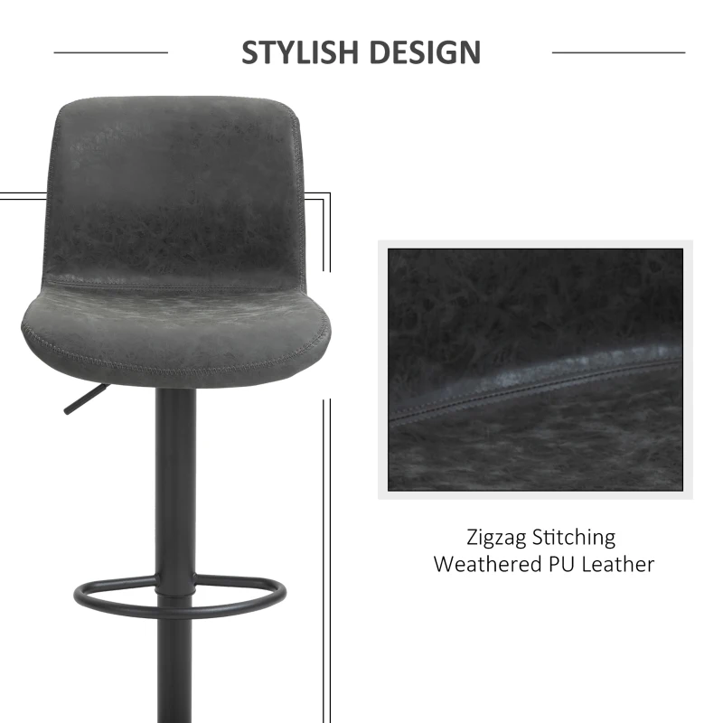 HOMCOM Retro Barstools Set of 2 PU Leather Adjustable Height Swivel Bar Chairs