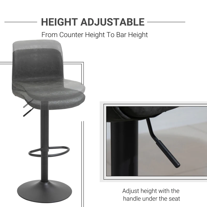 HOMCOM Retro Barstools Set of 2 PU Leather Adjustable Height Swivel Bar Chairs
