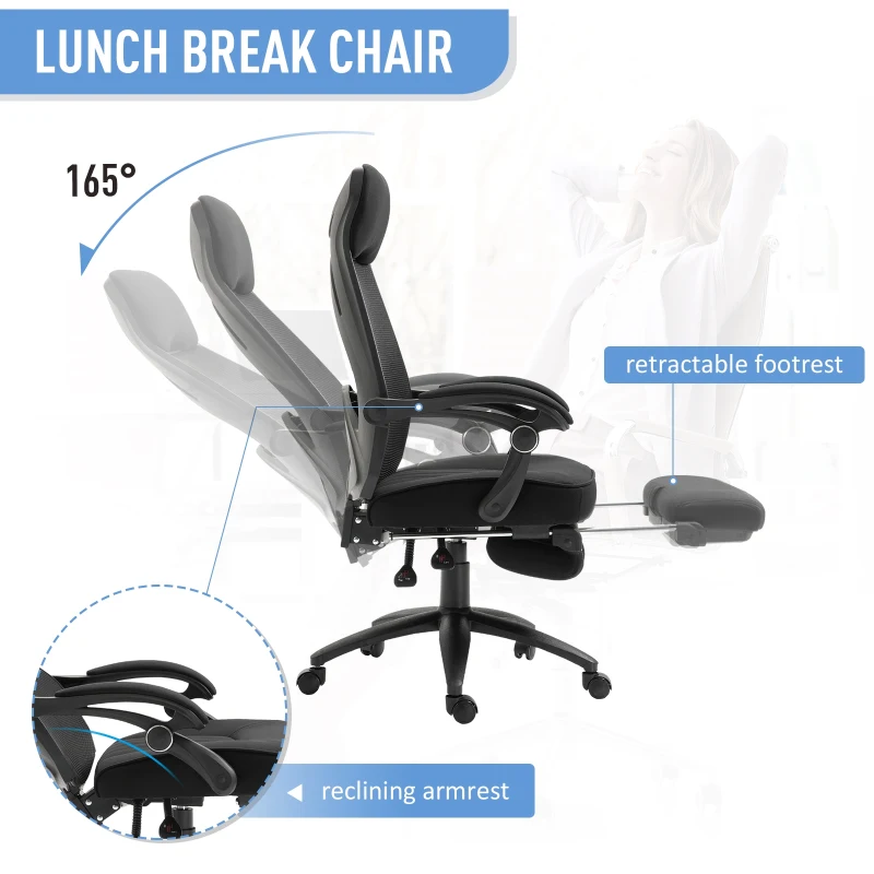 Vinsetto Swivel Mesh Back Office Chair w/ Retractable Footrest High Back Adjustable Height Black