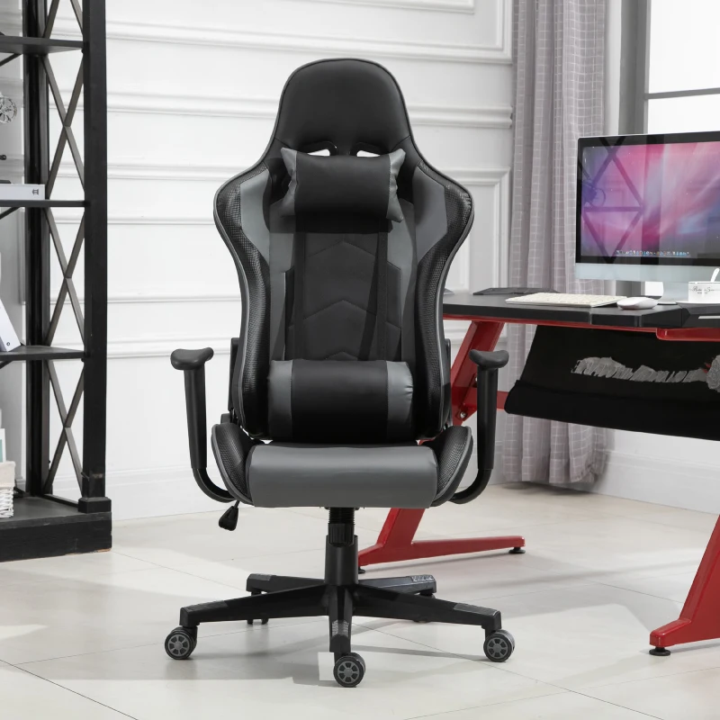 Vinsetto PU Leather Ergonomic Racing Chair w/ Adjustable Pillow Black