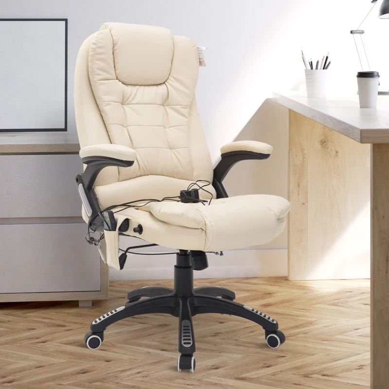 HOMCOM PU Leather Office W/Massage Function, High Back-Cream