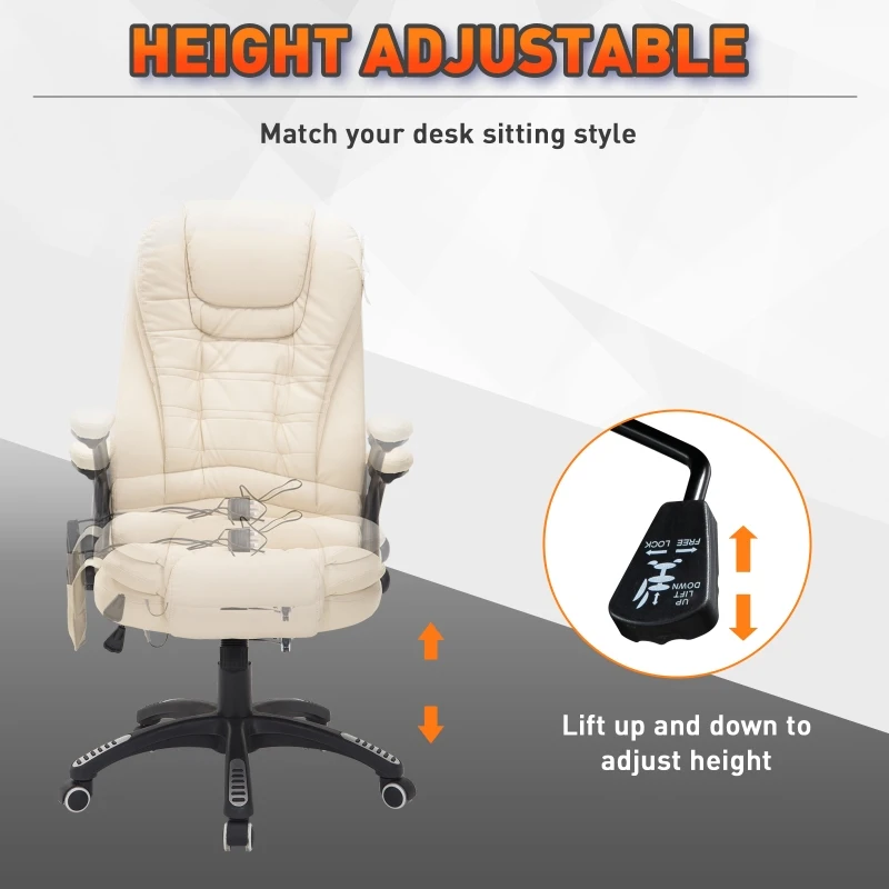 HOMCOM PU Leather Office W/Massage Function, High Back-Cream