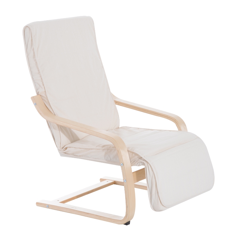 HOMCOM Wooden Lounger Rocking Armchair with Adjustable Footrest Creamy White
