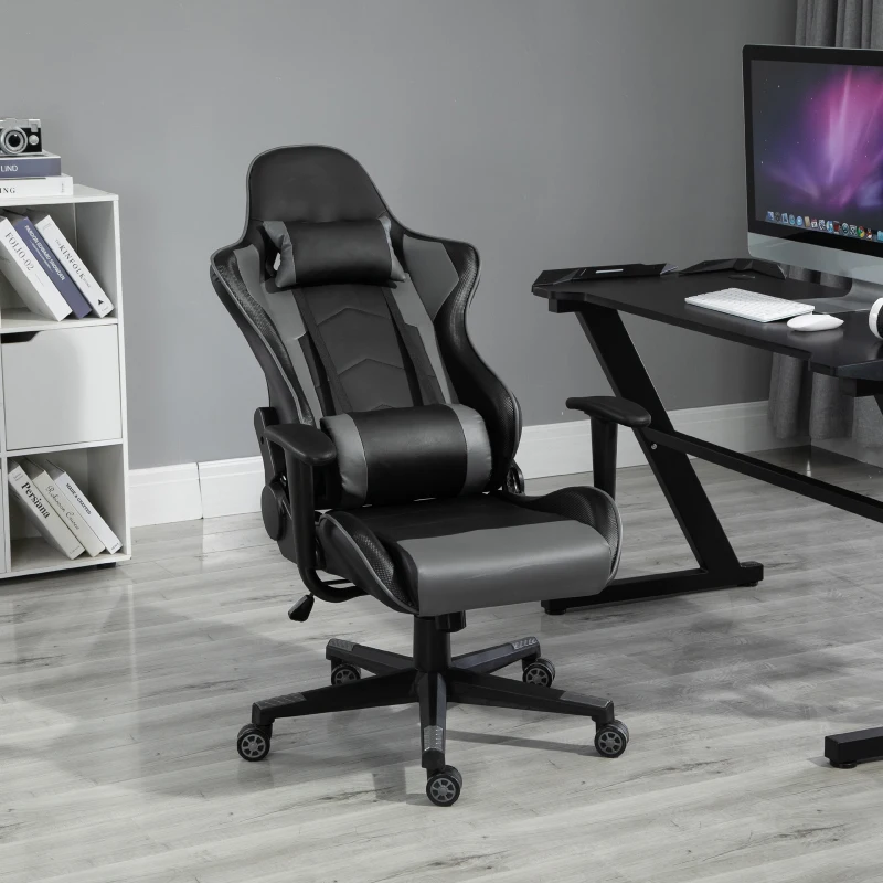 Vinsetto PU Leather Ergonomic Racing Chair w/ Adjustable Pillow Black