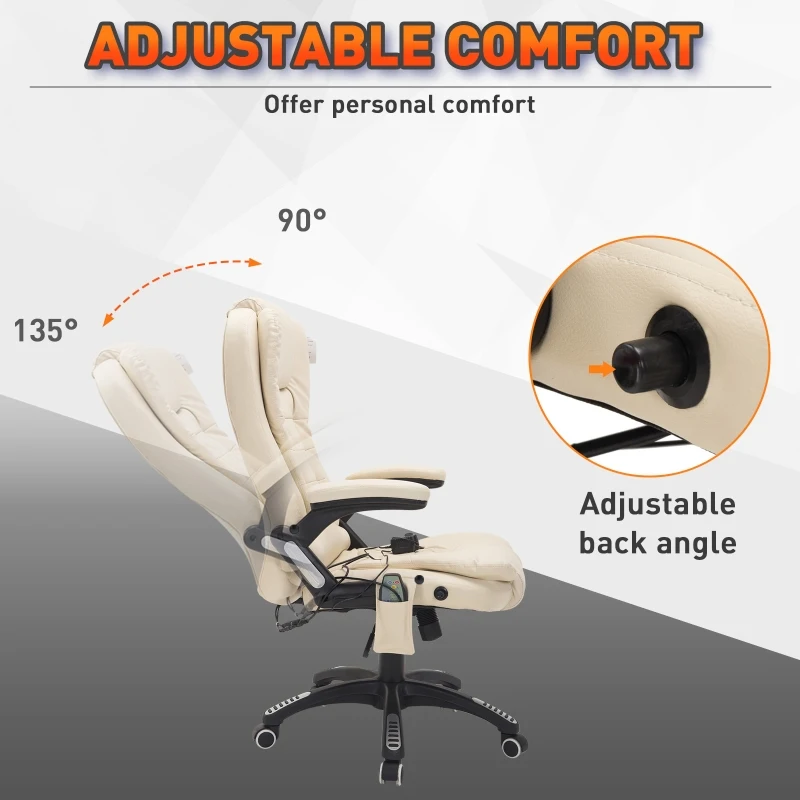 HOMCOM PU Leather Office W/Massage Function, High Back-Cream