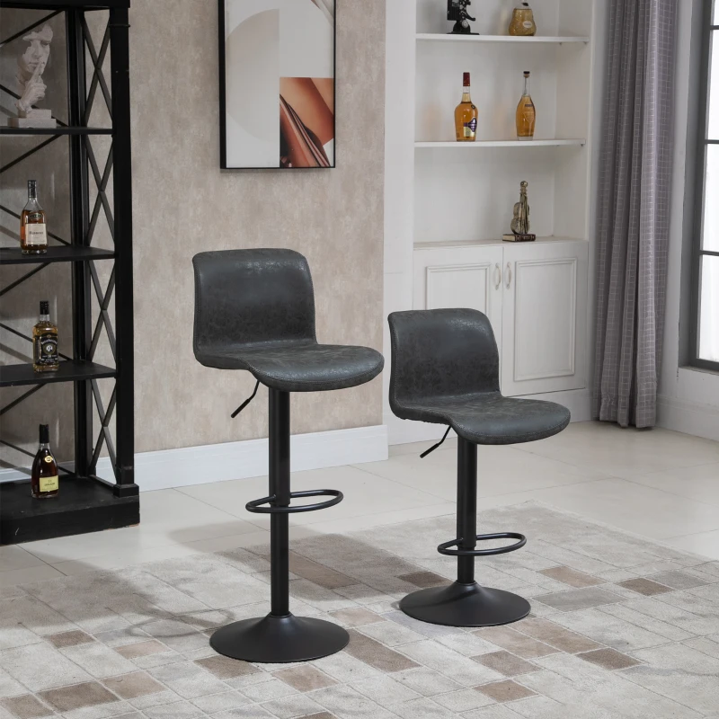 HOMCOM Retro Barstools Set of 2 PU Leather Adjustable Height Swivel Bar Chairs