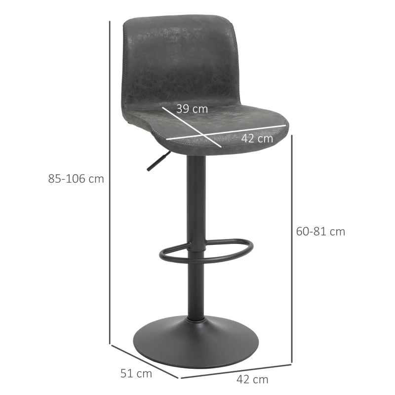 HOMCOM Retro Barstools Set of 2 PU Leather Adjustable Height Swivel Bar Chairs