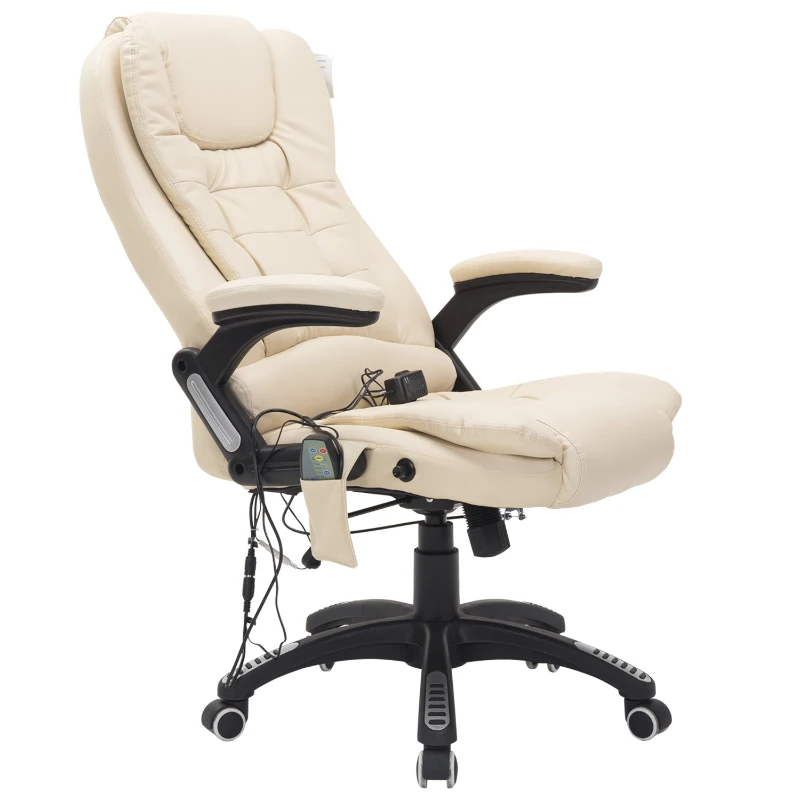 HOMCOM PU Leather Office W/Massage Function, High Back-Cream
