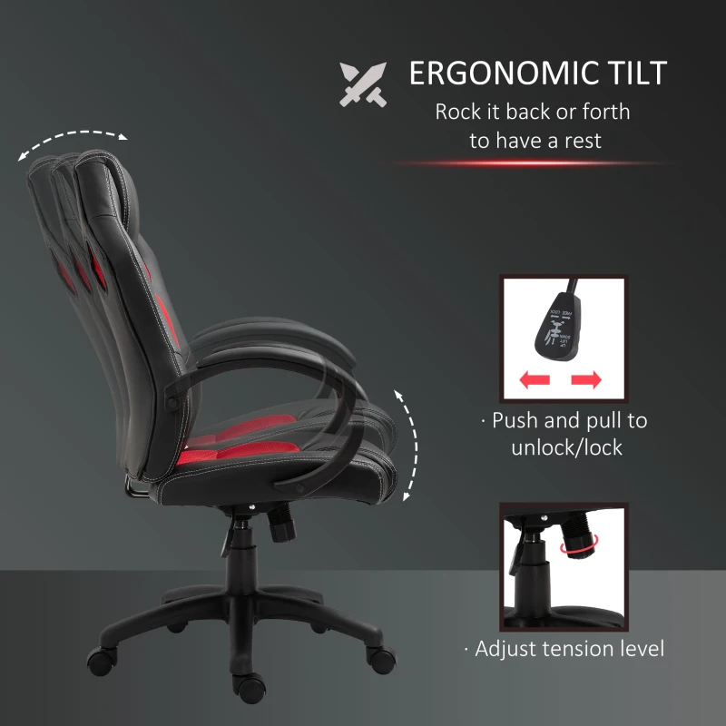 HOMCOM Racing PU Leather Office Chair-Black/Red