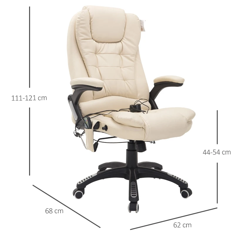HOMCOM PU Leather Office W/Massage Function, High Back-Cream