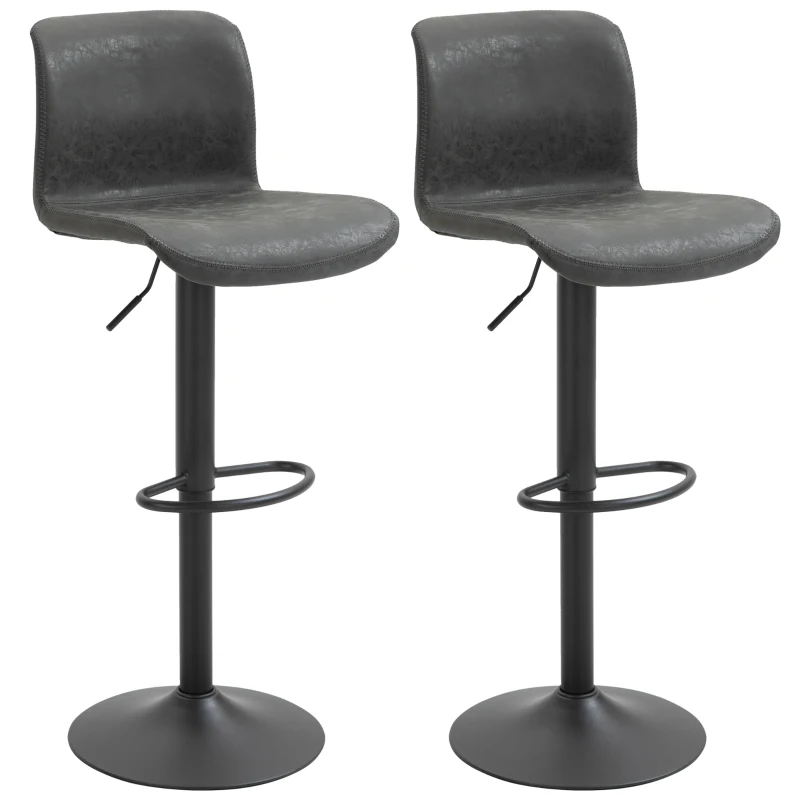HOMCOM Retro Barstools Set of 2 PU Leather Adjustable Height Swivel Bar Chairs