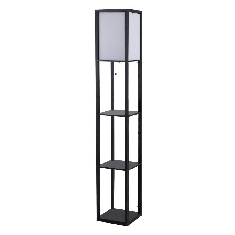 HOMCOM Shelf Floor Lamp, 4-tier Open Shelves, 26L x 26W x 160Hcm-Black/White