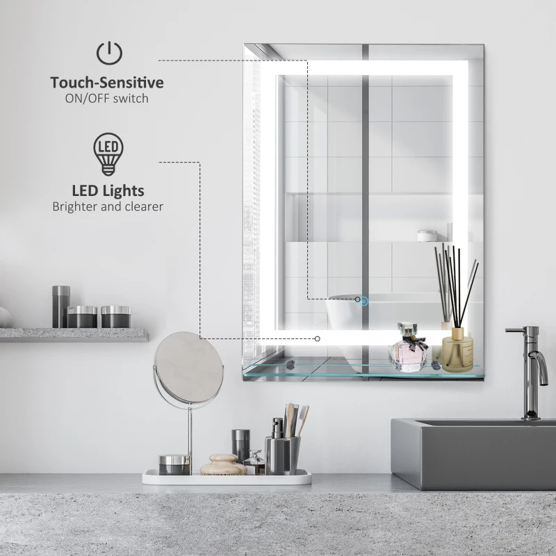 kleankin Glass Illuminated LED Edge Tall Bathroom Mirror - 70x50cm