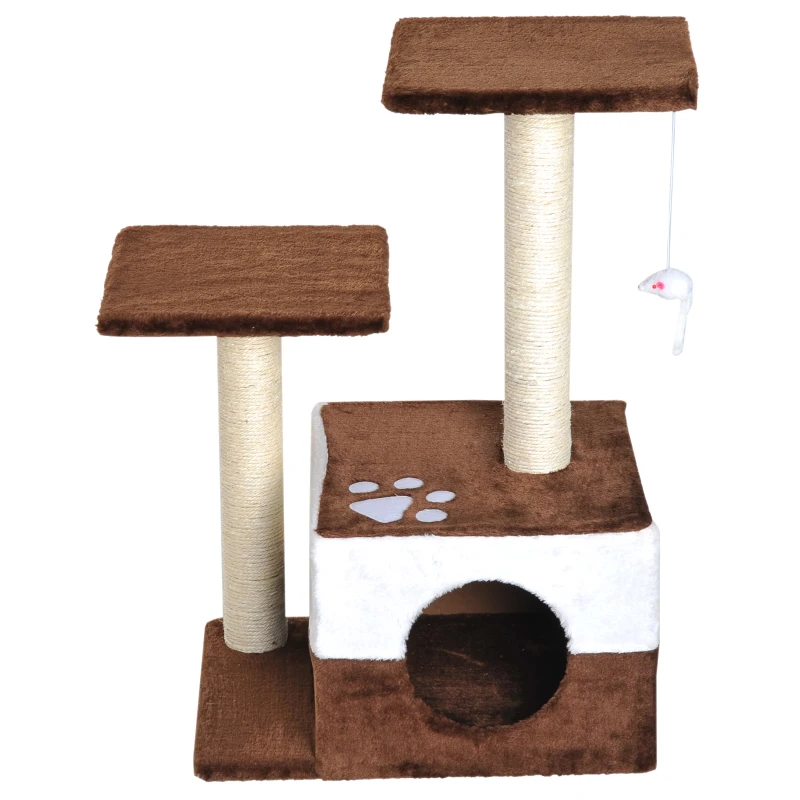 PawHut Cat Tree Scratcher Condo Play House Activity Center Post W/ Hanging Toy Brown