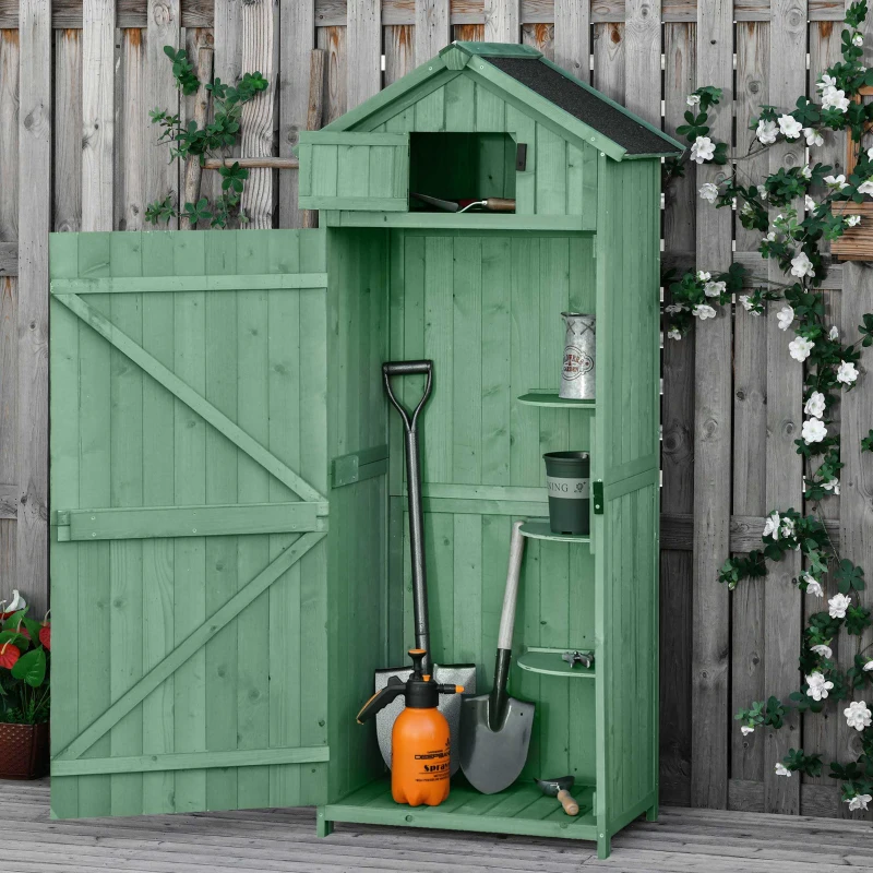 Outsunny Garden Storage Shed  3 Shelves Tool House Room Spire Asphalt Roof Green