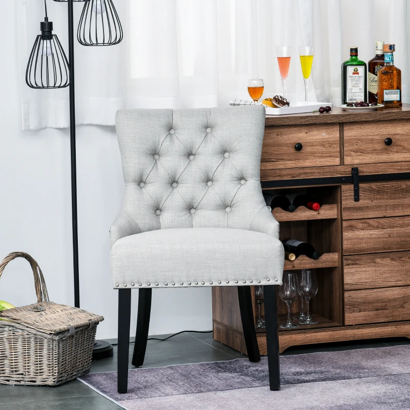 HOMCOM® Krzesło Do Jadalni Kuchni Tapicerowane Nogi Z Drewna Kauczukowego Fotel Len Szary 61 X 56 X 92 Cm