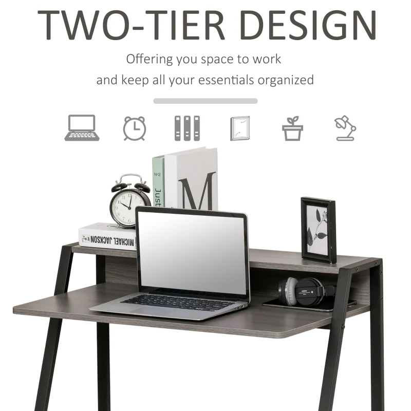HOMCOM Wooden Writing Desk Computer Table Storage Shelf and Steel Frame Home Office