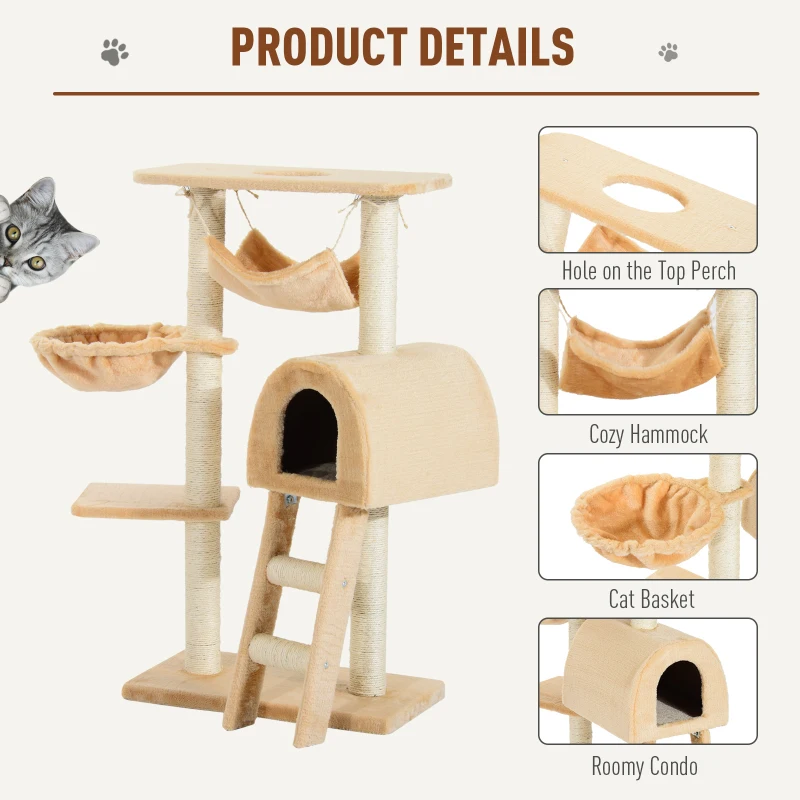 PawHut 100 cm Cat Tree Scratching Activity Center-Deep Cream