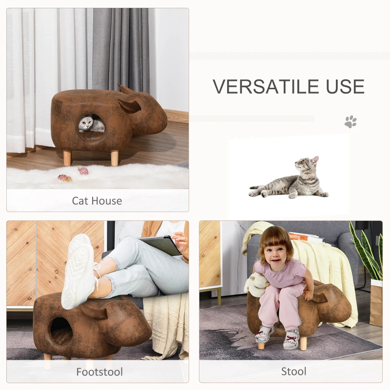 PawHut Pet House Ottoman Cat Bed Footstools Indoor Condo with Cushion, Brown