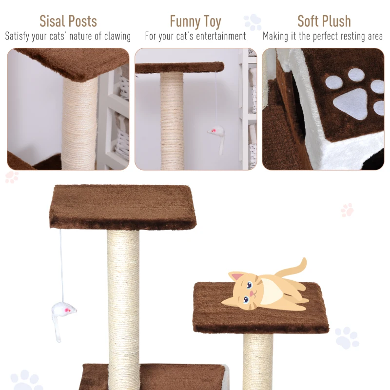 PawHut Cat Tree Scratcher Condo Play House Activity Center Post W/ Hanging Toy Brown