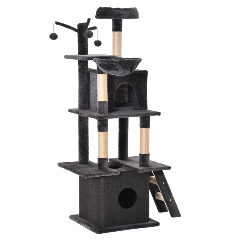 PawHut Cat Tree Tower Activity Center with Hanging Ball Toy Hammock Ladder Double Condo