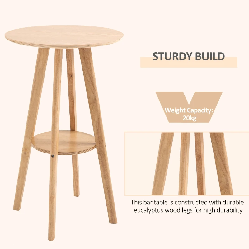 HOMCOM Round Cocktail Bar Table with Wood Legs for Pub, Dining Room, Kitchen & Home bar