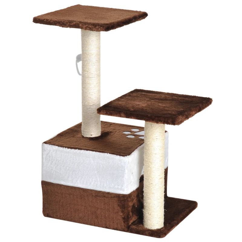 PawHut Cat Tree Scratcher Condo Play House Activity Center Post W/ Hanging Toy Brown